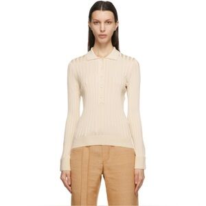 Partow Beige Hendrix Long Sleeve Polo Ribbed $895 Medium